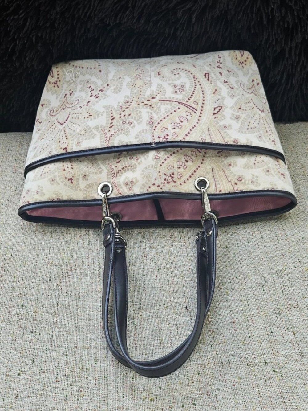 Lauren Ralph Lauren Women Hand Bag Purse Beige Suede Fabric Purse - Picture 8 of 13